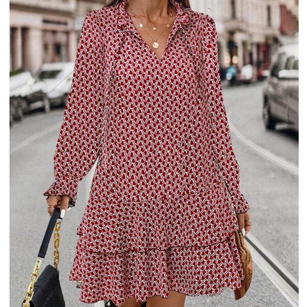 Bohemian Explosion Printed V-neck Lace-up Long Sleeve Dress - Image 8