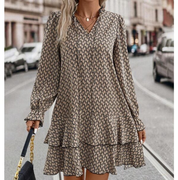 Bohemian Explosion Printed V-neck Lace-up Long Sleeve Dress - Image 9