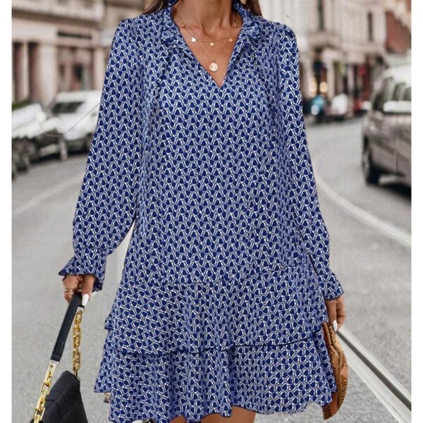 Bohemian Explosion Printed V-neck Lace-up Long Sleeve Dress - Image 10