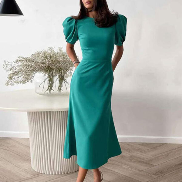 Lantern Sleeve Waist Trimming Fashion Slim Long Dress - Image 8